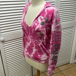 Victorias Secret Pink Revers Tie Dye Sweatshirt Hoodie Rhinestone Love Dog SZ M